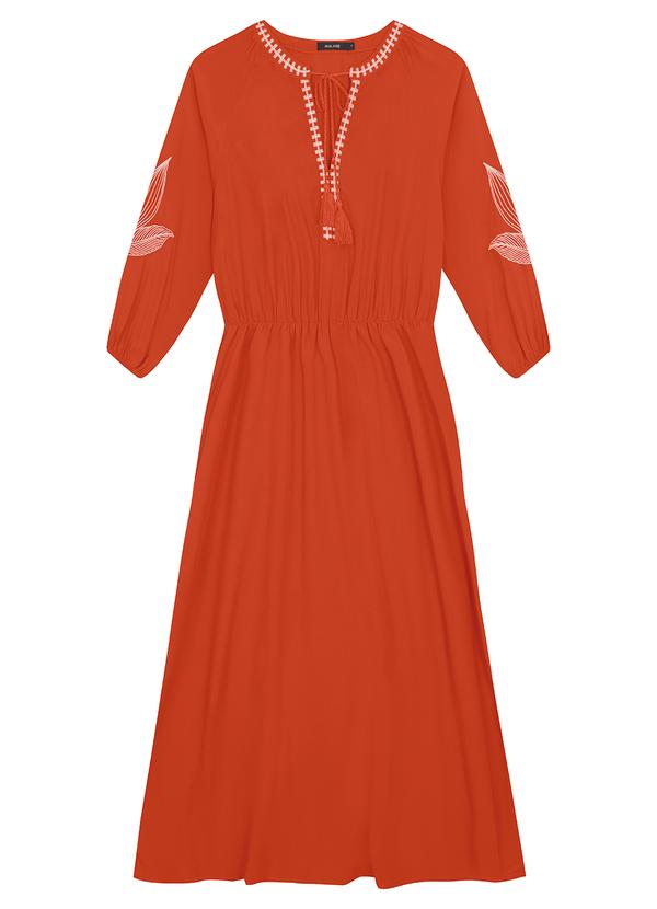 Malwee - Vestido Laranja Mídi Amplo com Bordado 2
