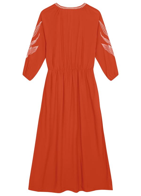 Malwee - Vestido Laranja Mídi Amplo com Bordado 3