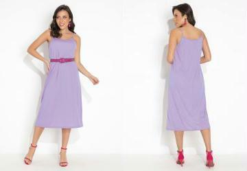 Vestido Lavanda com Decote Redondo e Alas