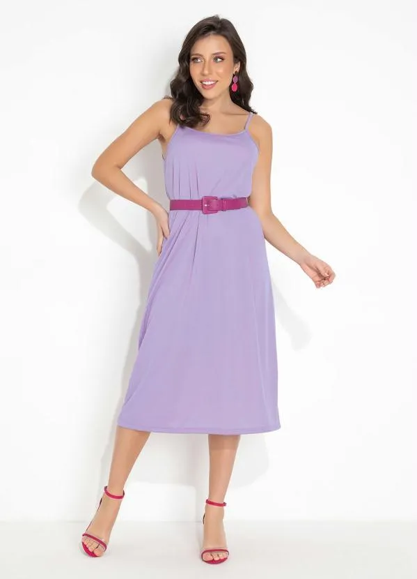 Moda Pop Vestido Lavanda com Decote Redondo e Alças