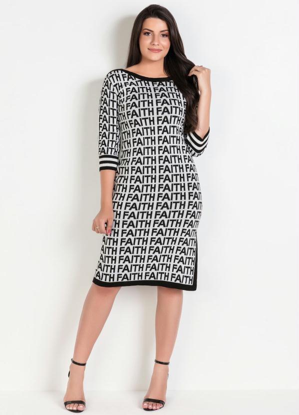 Outlet - Vestido Letering Preto e Branco Moda Evangélica 3