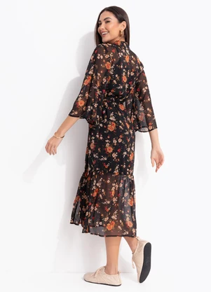 Quintess - Vestido Liberty Preto em Chiffon - QUINTESS