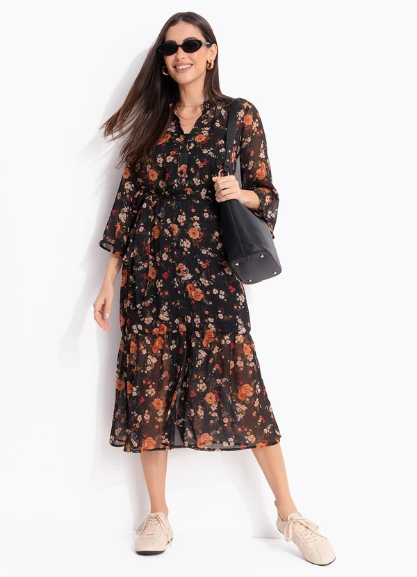 Quintess - Vestido Liberty Preto em Chiffon