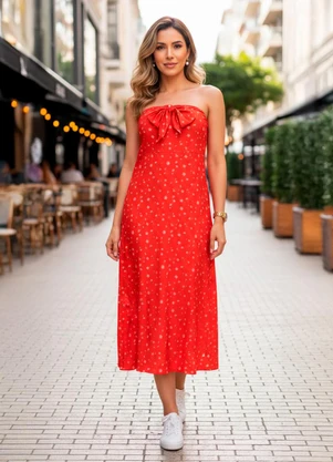 Quintess - Vestido Liberty Vermelho em Malha Fria - QUINTESS