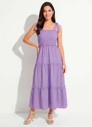 Vestido Lil�s com Babados e Al�as para Amarrar