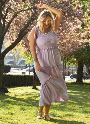 Quintess - Vestido Lilás com Babados e Alças para Amarrar - QUINTESS