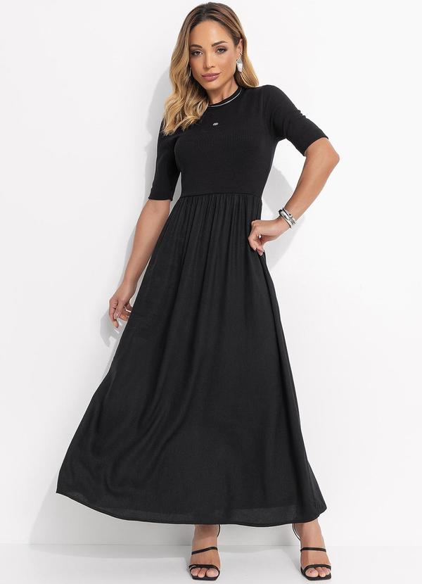 Colcci - Vestido Linho Detalhe Canelado Preto