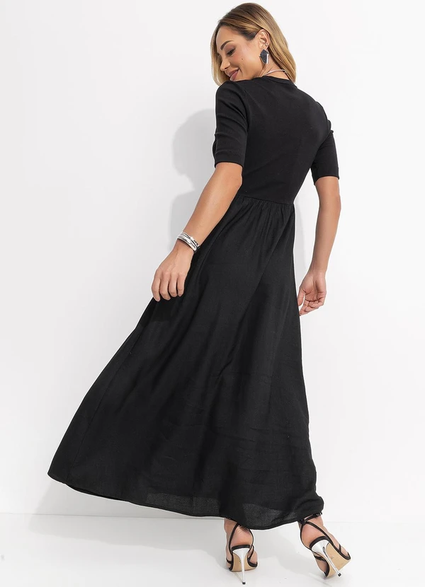 Colcci - Vestido Linho Detalhe Canelado Preto 2