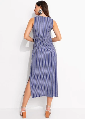 Quintess - Vestido Listrado Azul em Malha de Viscose - QUINTESS