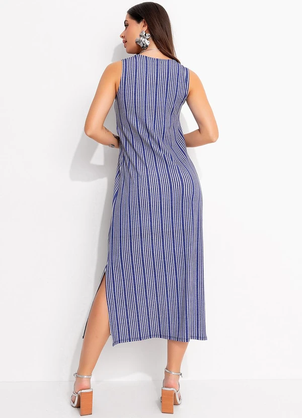 Quintess - Vestido Listrado Azul em Malha de Viscose 2