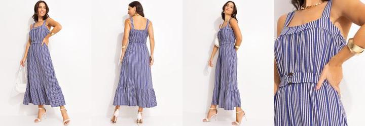 Vestido Listrado Azul em Malha de Viscose