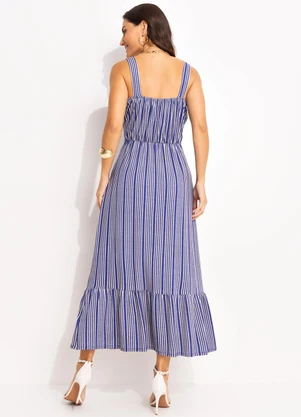 Quintess - Vestido Listrado Azul em Malha de Viscose - QUINTESS