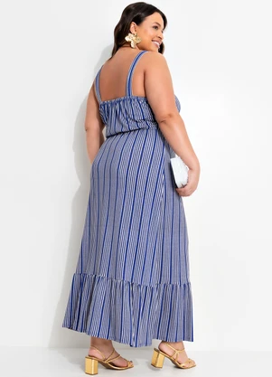 Quintess - Vestido Listrado Azul em Malha de Viscose - QUINTESS