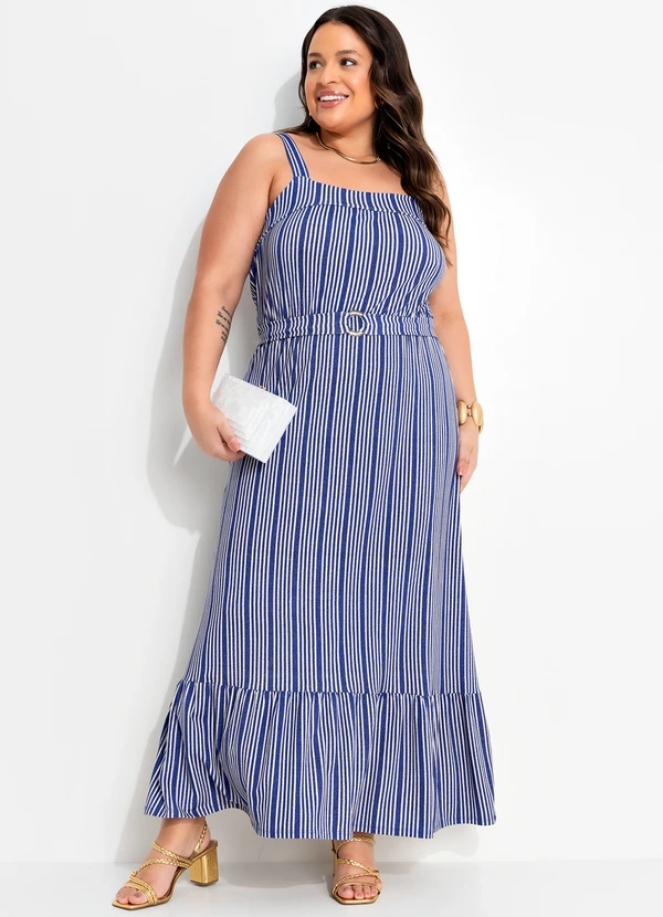 Quintess - Vestido Listrado Azul em Malha de Viscose 5