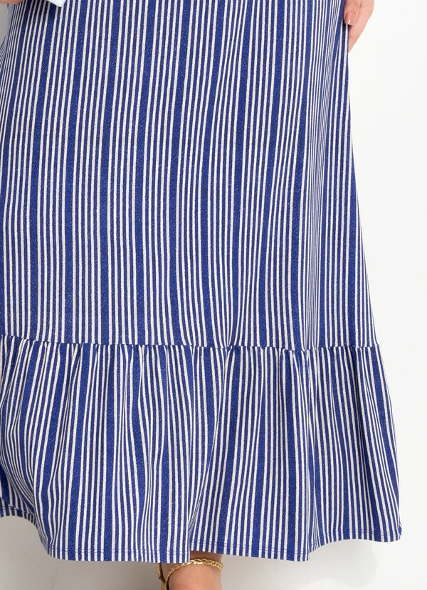 Quintess - Vestido Listrado Azul em Malha de Viscose
