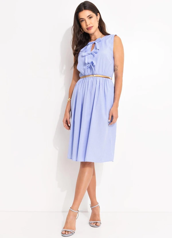 Quintess - Vestido Listrado Azul em Tricoline 5