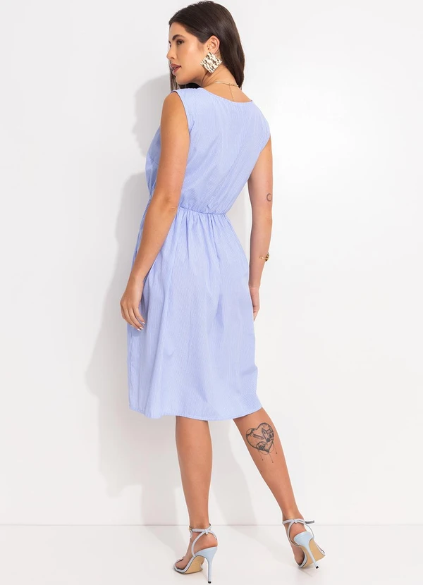 Quintess - Vestido Listrado Azul em Tricoline 3