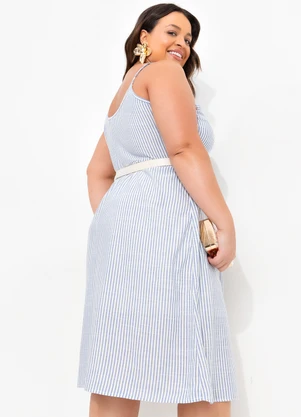 Quintess - Vestido Listrado Azul em Tricoline - QUINTESS