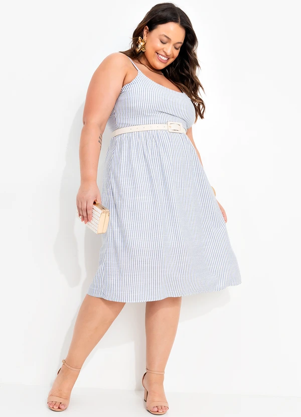 Quintess - Vestido Listrado Azul em Tricoline 11