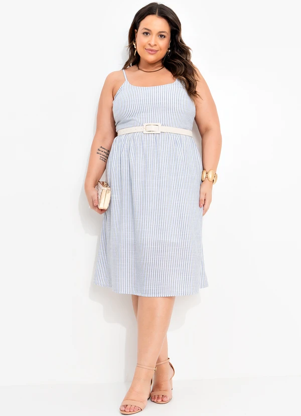 Quintess - Vestido Listrado Azul em Tricoline 12