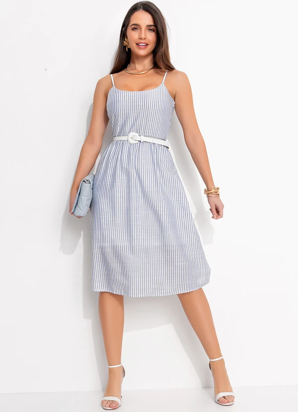 Quintess - Vestido Listrado Azul em Tricoline 3