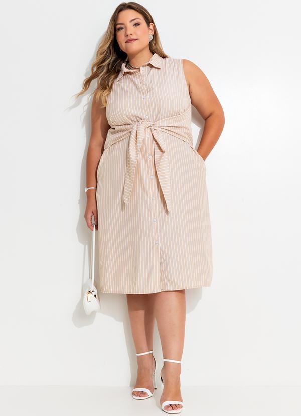 Quintess - Vestido Listrado Bege em Tecido Plano de Alfaiat 13