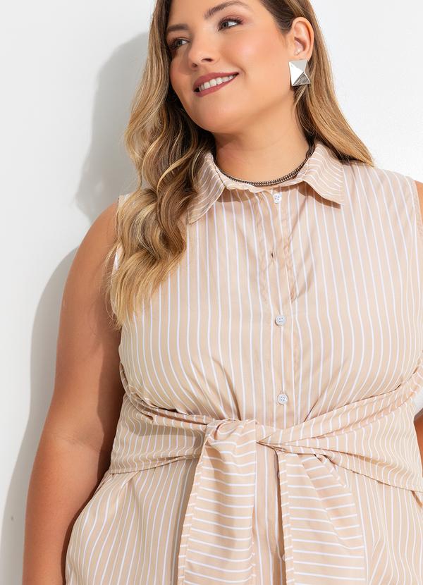 Quintess - Vestido Listrado Bege em Tecido Plano de Alfaiat 18