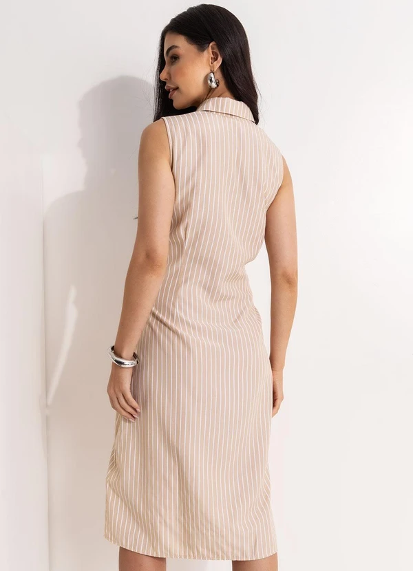 Quintess - Vestido Listrado Bege em Tecido Plano de Alfaiat 2