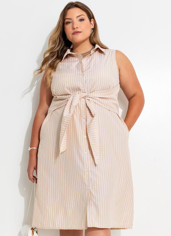 Quintess - Vestido Listrado Bege em Tecido Plano de Alfaiat 9