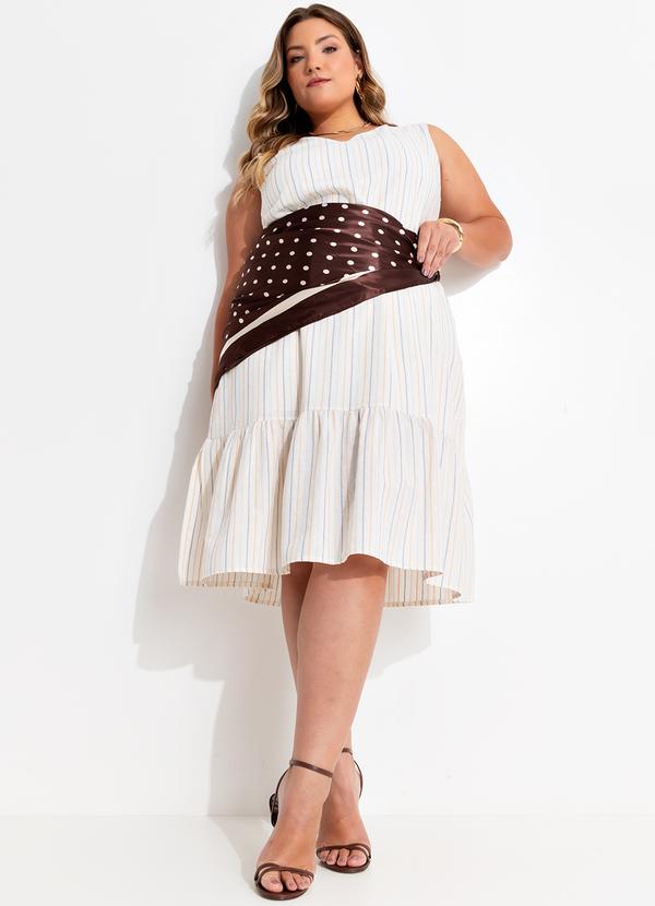 Quintess - Vestido Listrado Colorido em Cambraia 14