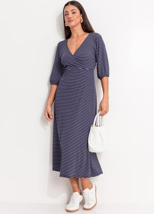 Vestido (Listrado Marinho e Branco) em Canelado