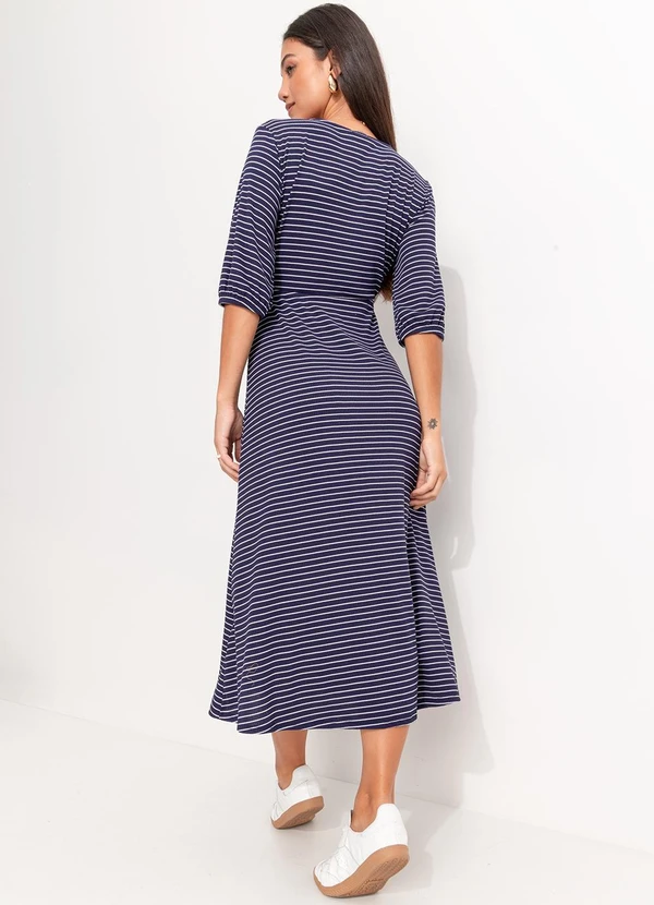 Quintess - Vestido Listrado Marinho e Branco em Canelado 2