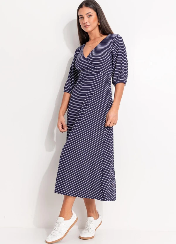 Quintess - Vestido Listrado Marinho e Branco em Canelado 3