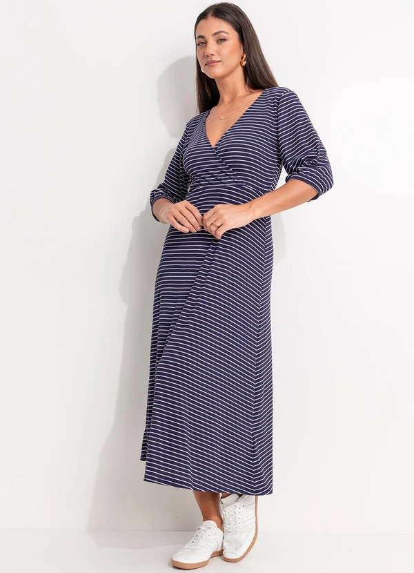 Quintess - Vestido Listrado Marinho e Branco em Canelado 6