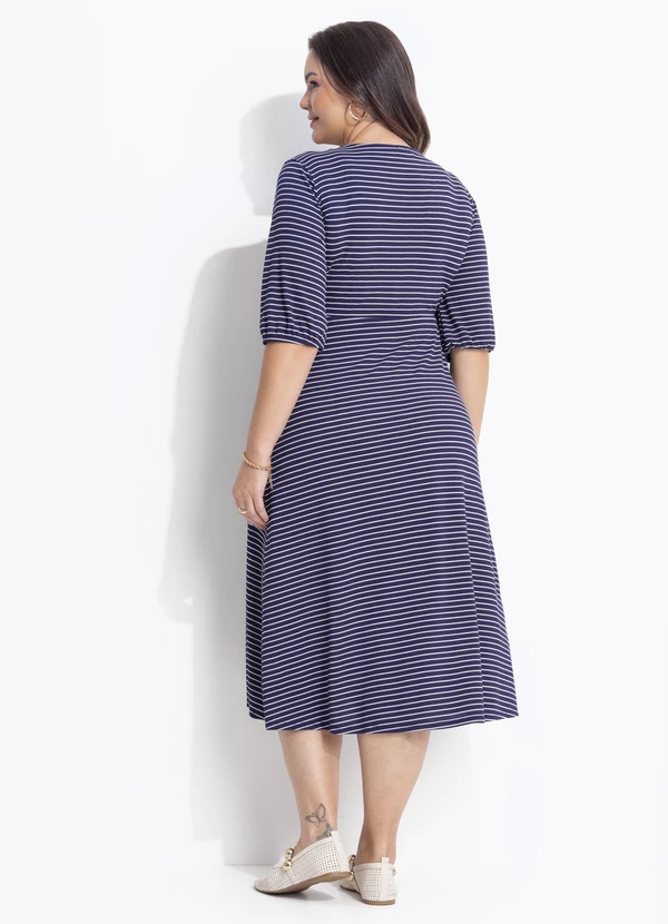 Quintess - Vestido Listrado Marinho e Branco em Canelado 8