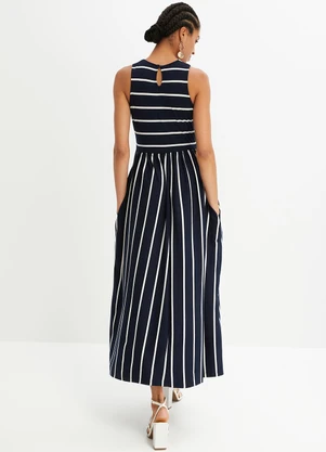 bonprix - Vestido Listrado Marinho em Poliflex - BONPRIX