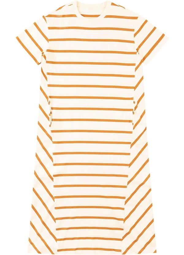 Malwee - Vestido Listrado Mídi Amarelo