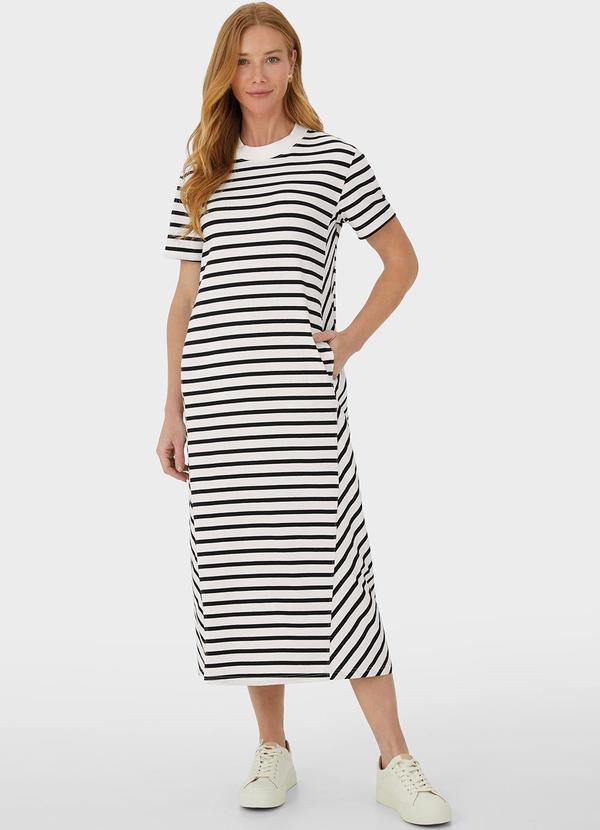 Malwee - Vestido Listrado Mídi Amplo Branco 1