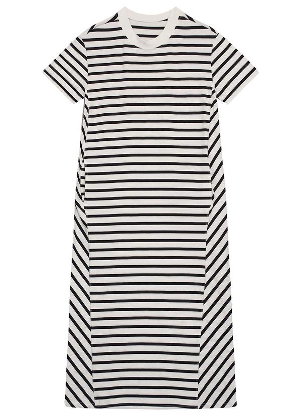 Malwee - Vestido Listrado Mídi Amplo Branco 2