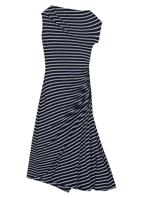 Malwee - Vestido Listrado Mídi Assimétrico Branco 6