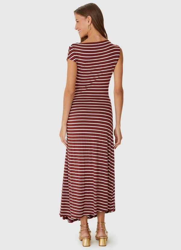 Malwee - Vestido Listrado Mídi Assimétrico Vinho 2