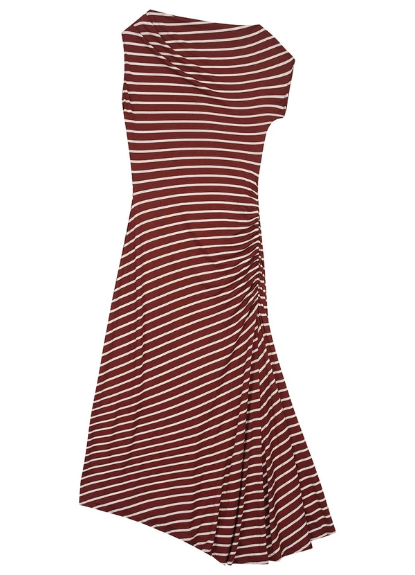 Malwee - Vestido Listrado Mídi Assimétrico Vinho 5