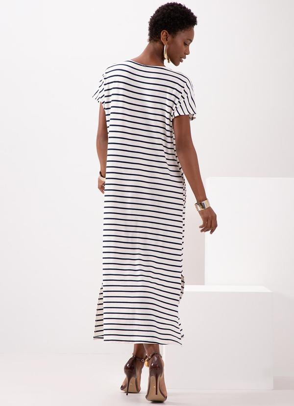 Lunender - Vestido Listrado Midi com Fendas Laterais Azul 2