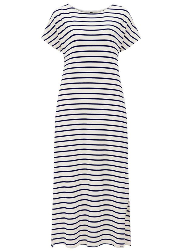 Lunender - Vestido Listrado Midi com Fendas Laterais Azul 3