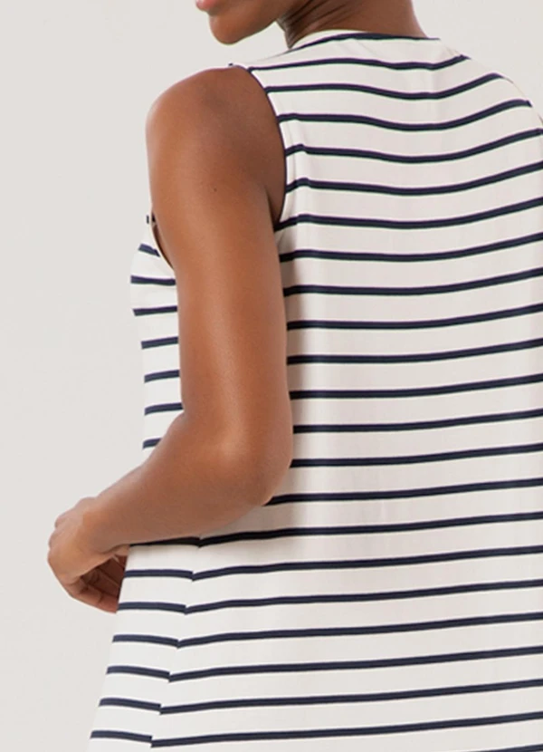 Lunender - Vestido Listrado Midi com Fendas Sarjada Azul 4