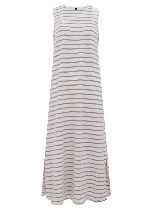 Lunender - Vestido Listrado Midi com Fendas Sarjada Mescla