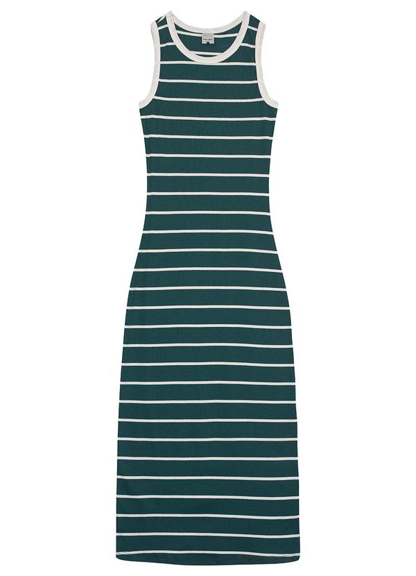 Malwee - Vestido Listrado Mídi Justo Verde