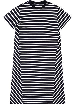 Malwee - Vestido Listrado Mídi Preto - MALWEE