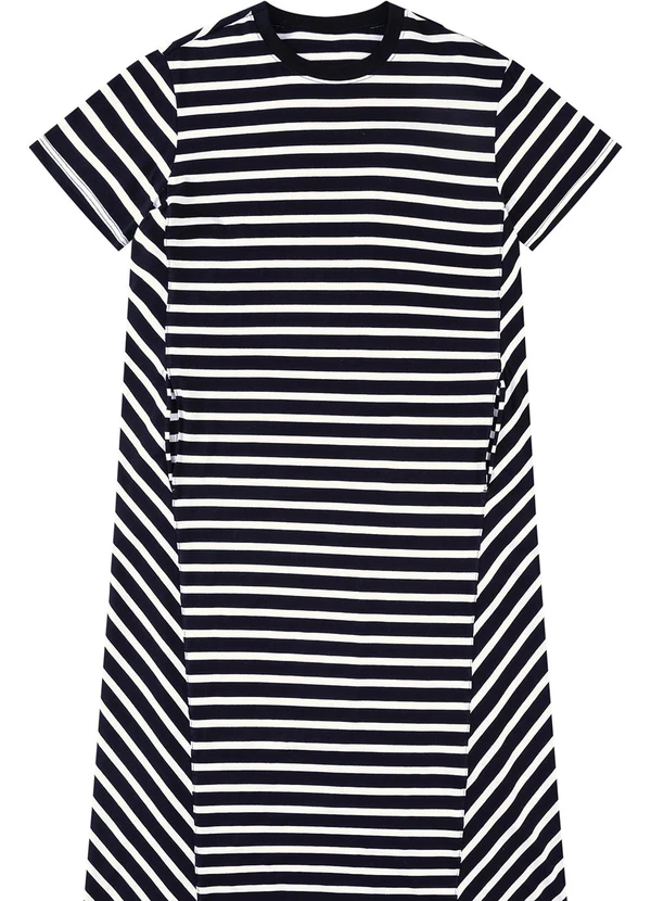 Malwee - Vestido Listrado Mídi Preto