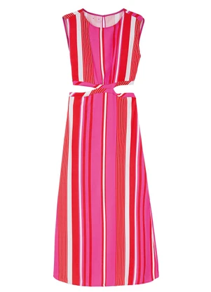 Enfim - Vestido Listrado Mídi Reto Cut Out Rosa - ENFIM